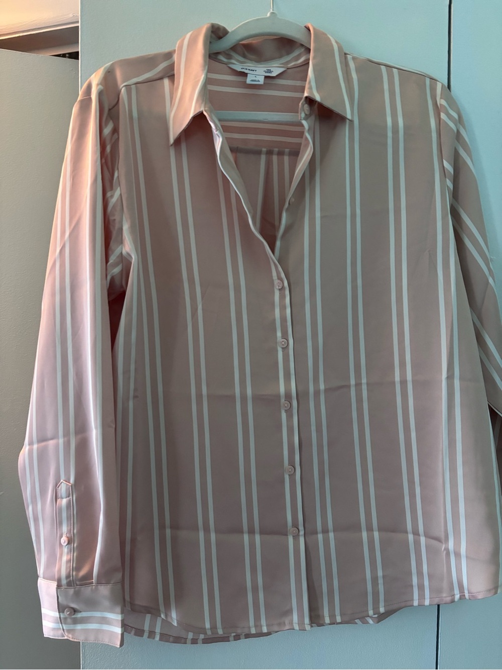 Old Navy Pink and White Vertical Stripe Dress Shirt
